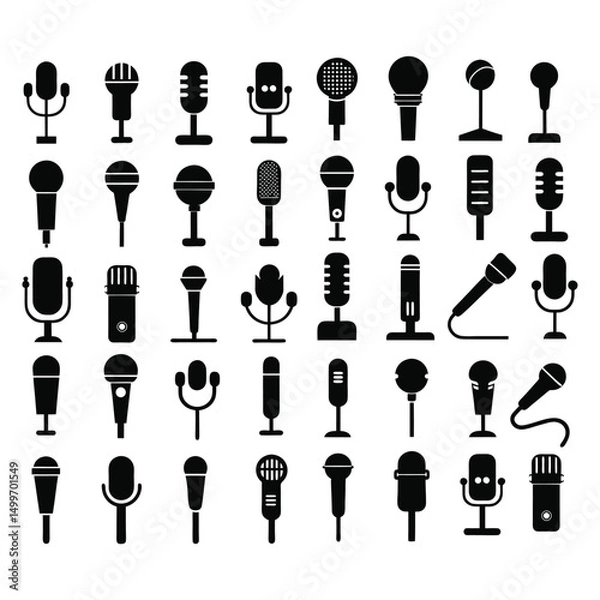 Fototapeta Microphone Silhouette Vector Set – Audio Equipment Icons.
