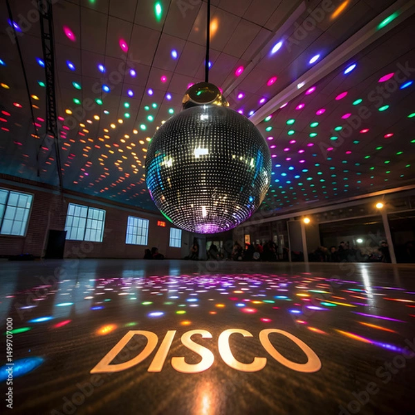 Obraz a disco ball that has been turned on and the word