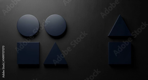 Obraz Dark abstract geometric shapes with circles squares and triangles on a textured background