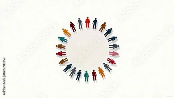 Fototapeta Isolated circle of tiny human icons in different colors on a white background