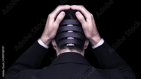 Obraz Man stressed with dark background.
