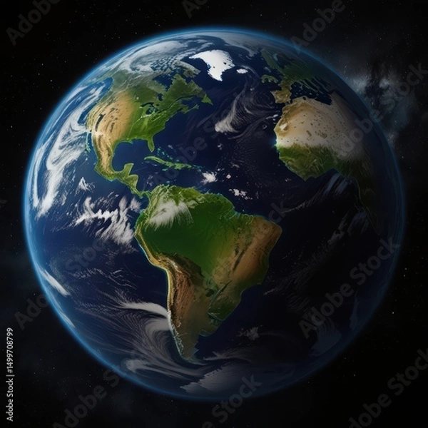 Obraz Earth planet view from space world globe continents oceans atmosphere illustration