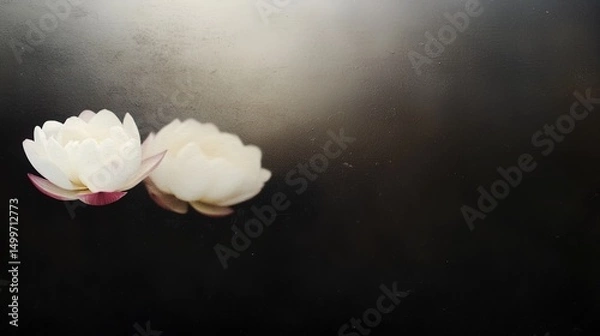 Obraz White Water Lilies Dark Background.