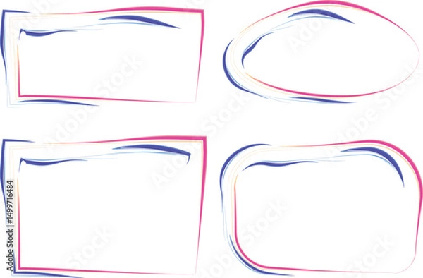 Fototapeta blue pink colorful abstract scribble line curve frames set