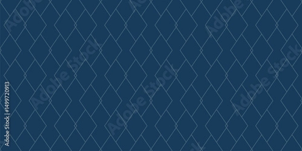 Fototapeta Subtle vector geometric lines texture. Trendy minimalist seamless pattern with diamonds, outline rhombuses, linear grid. Minimal abstract dark blue ornament. Art deco style. Repeated geo background
