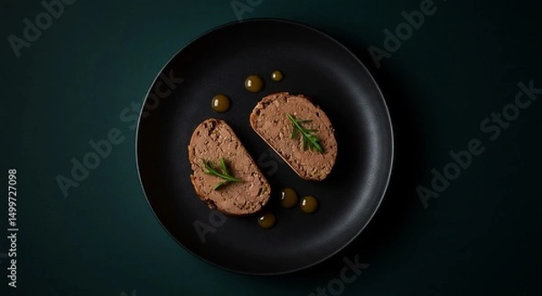 Fototapeta Overhead Shot of Dark Brown Pate on Toasted Bread Slices