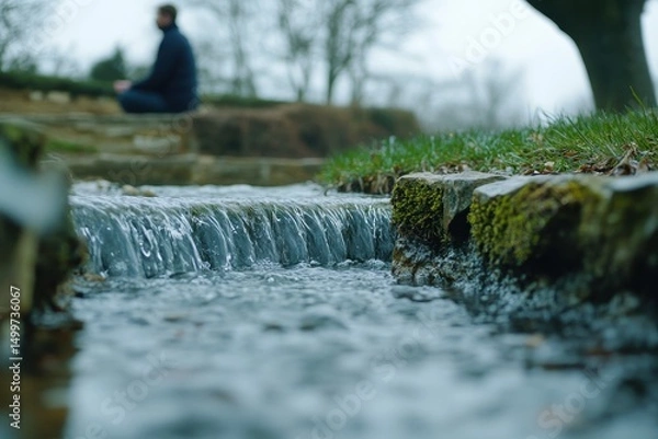 Fototapeta Gentle Flow of Water Over Stones in Peaceful Natural Setting