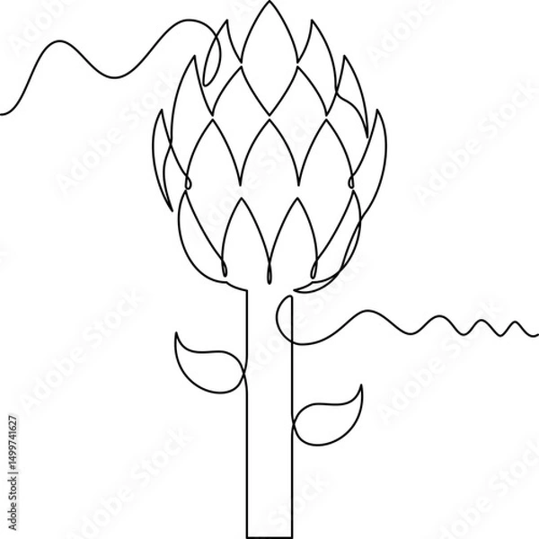 Fototapeta one line art Artichoke vector illustration. line art, one continuous line, simple, hand drawn and sketch style. for icons, symbols, signs or logos. PNG