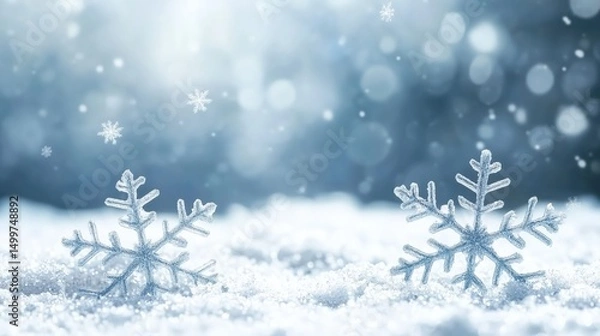 Obraz Close Up of Soft Snowflakes with a Dreamy Winter Background