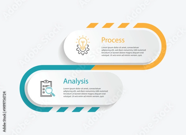 Fototapeta Vector 2 step infographic. Banner template presentation. Business information graph, workflow with paper style and icons.
