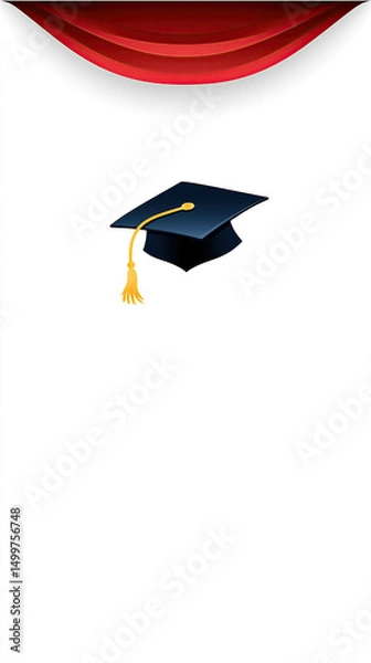 Fototapeta Silhouette of Graduate Tossing Cap in Air on White Background, Minimalist Vector Style with Clean Lines and Negative Space for Mobile-First Design.