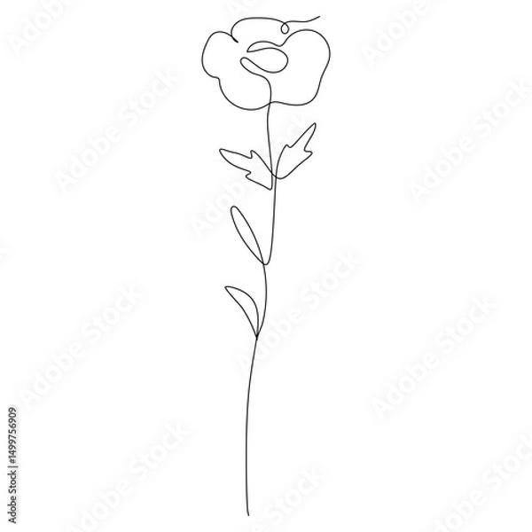 Fototapeta Minimalist flower with simple petal shape and slim stem. One line artwork ideal for modern botanical illustrations and digital use.