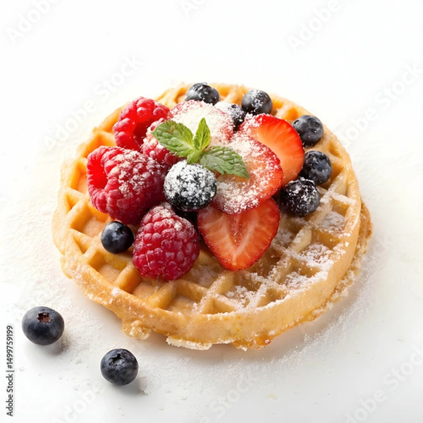 Fototapeta a delightful variety of waffle shapes and toppings from classic stacks to mini bites, isolated on white background
