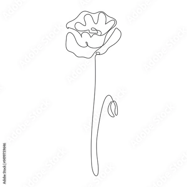 Fototapeta Single blooming flower in elegant one line style with a bud. Perfect for minimalist botanical wall art and subtle tattoo designs.