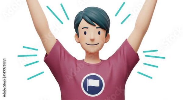 Obraz Isolated Cheerful Boy Raising Arms