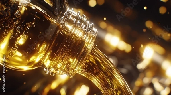 Obraz Golden liquid pours from a bottle