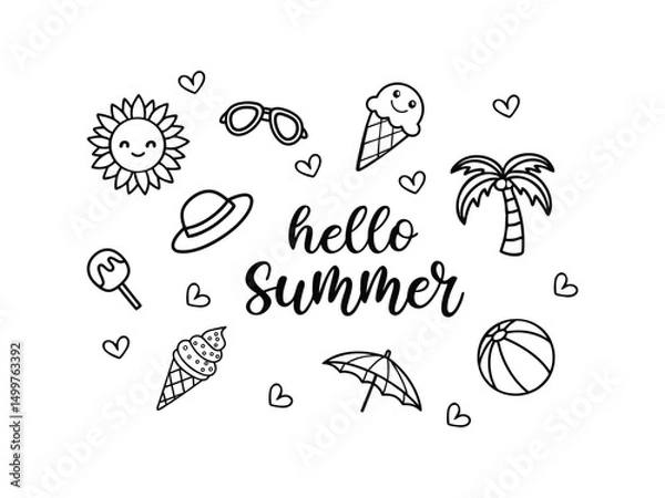 Fototapeta hello summer, Set of summer vector, beach elements