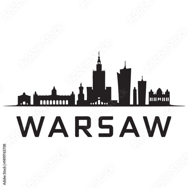 Obraz Warsaw skyline horizontal banner. Black Warsaw, Poland. Vector template for your design. Vector black silhouette. with white background
