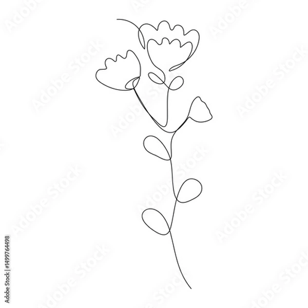 Fototapeta Elegant continuous line art flower with looping petals and abstract leaves. Perfect for modern wall art, tattoo, or digital design.