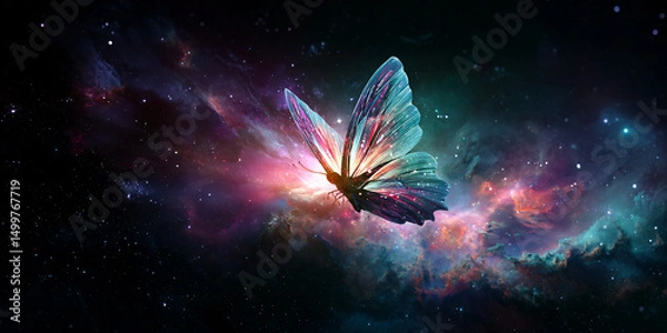 Obraz Colorful butterfly in cosmic space with vibrant nebula background  