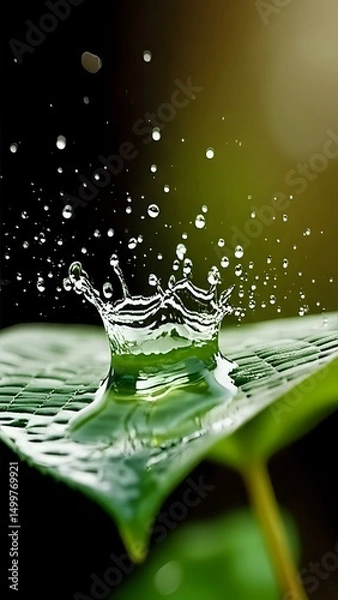 Obraz Water Drop Impact on a Leaf: Nature's Tiny Symphony