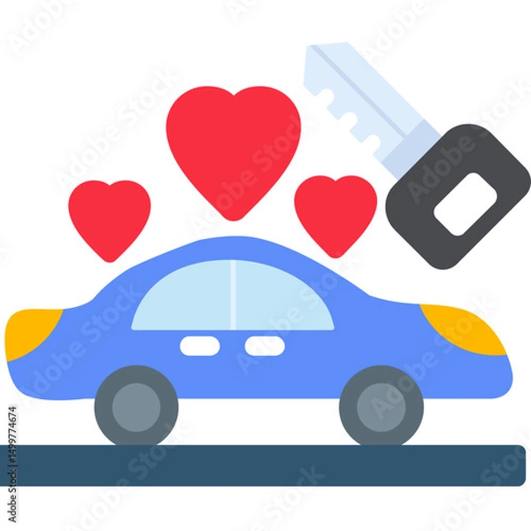 Obraz Romantic Car Ride with Keys and Hearts