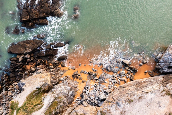 Obraz Beautiful ocean landscape from a drone. View of the ocean, rocks and sand.