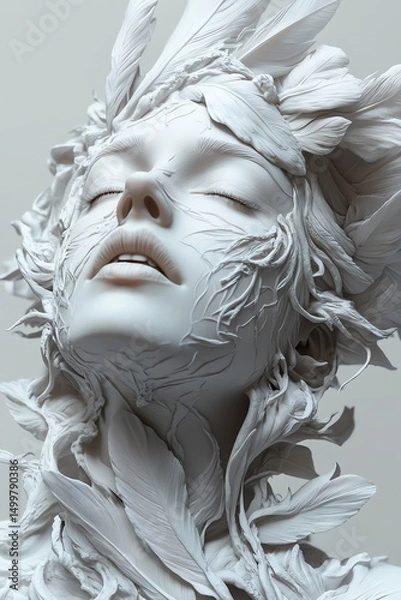 Fototapeta Ethereal visage adorned with intricate leaf-like textures.