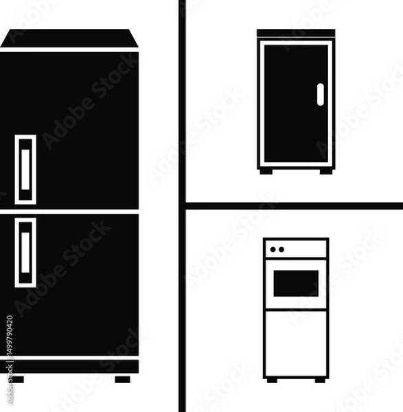 Fototapeta Modern white refrigerator with water dispenser simple illustration Sidebyside refrigerator with, set of household appliances