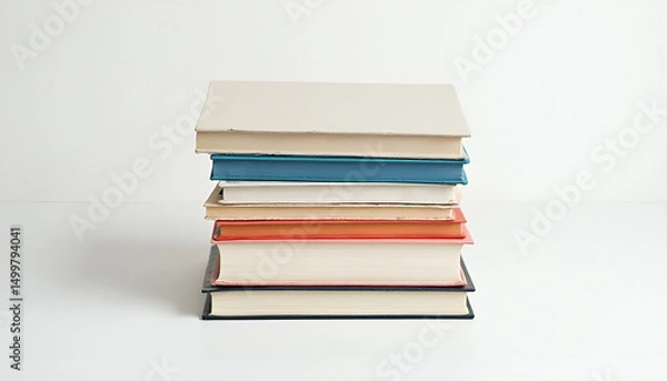 Fototapeta Stack of albums, a stack of diaries with handmade solid fabric covers of different colors.