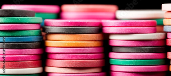 Fototapeta close-up colorful casino chips stacks.