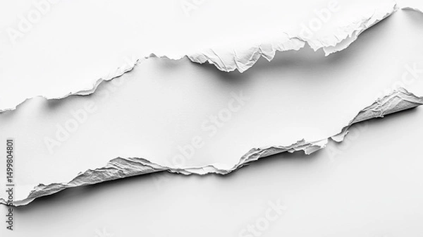 Fototapeta Torn white paper creating textured layers in artistic design for background use or creative projects