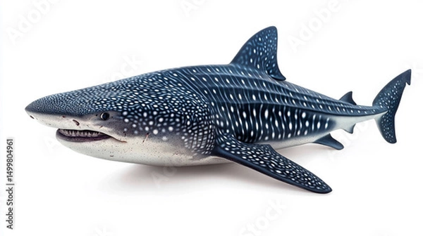 Fototapeta Detailed model of a whale shark on a white background showcasing its unique patterns and features