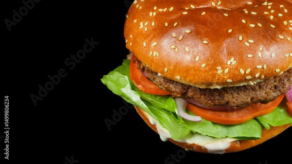 Fototapeta Fresh beef burger isolated on black