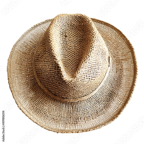 Fototapeta Soft Straw Hat with a Gentle Loosely Woven Texture Isolated on Transparent Background
