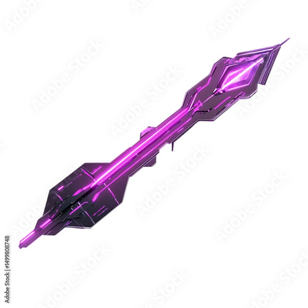 Fototapeta Futuristic Arrow with Innovative Details in Neon Pu Isolated on Transparent Background