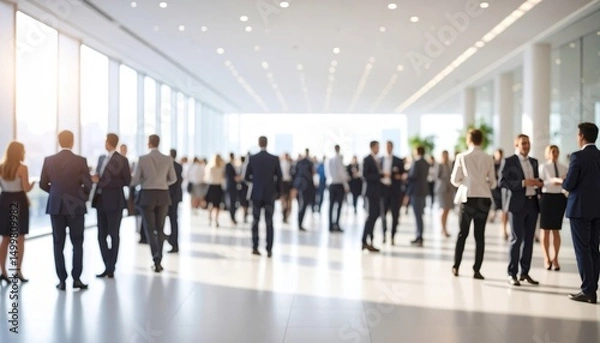Obraz Blurred shot of business people at party or corporate event in office center