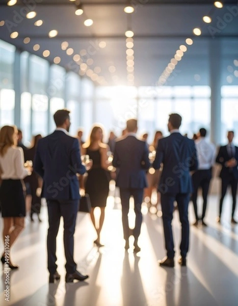 Obraz Blurred shot of business people at party or corporate event in office center