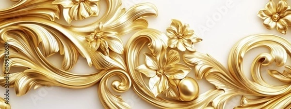 Obraz Ornate gold decorative panel with floral and scrollwork designs