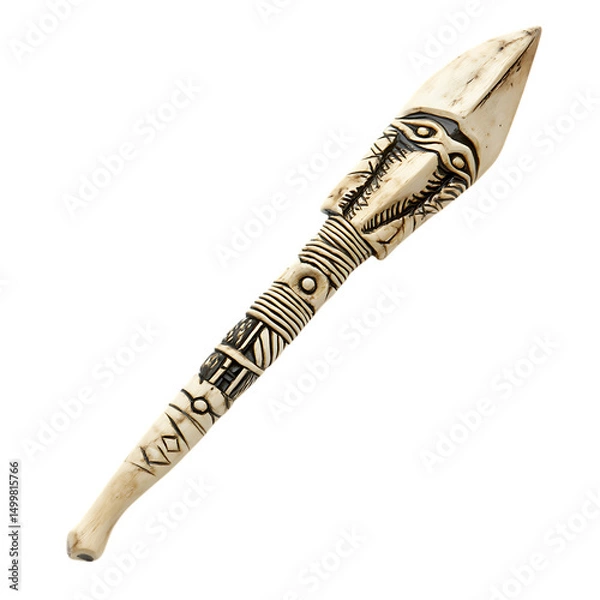 Fototapeta A Carved Bone Arrow with Inuit Whale Hunts Arctic Design Isolated on Transparent Background