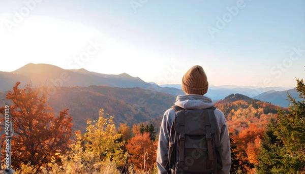 Fototapeta Backpacking Journey Model with a backpack - stock photography