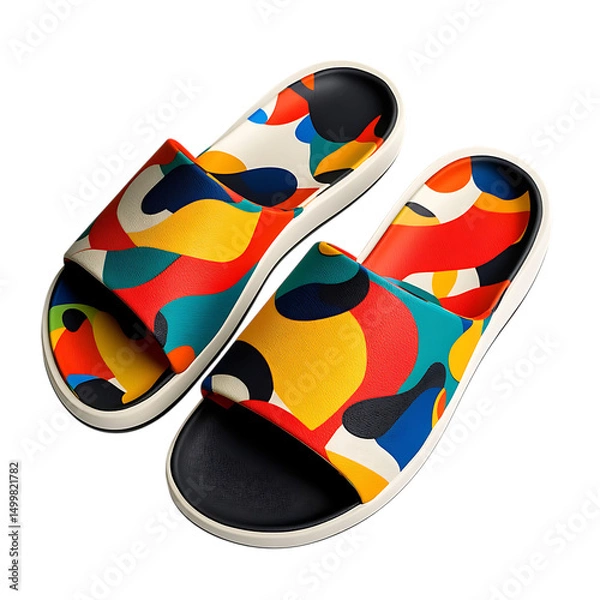 Fototapeta Trendy Slip On Beach Sandals with a Modern Design Isolated on Transparent Background
