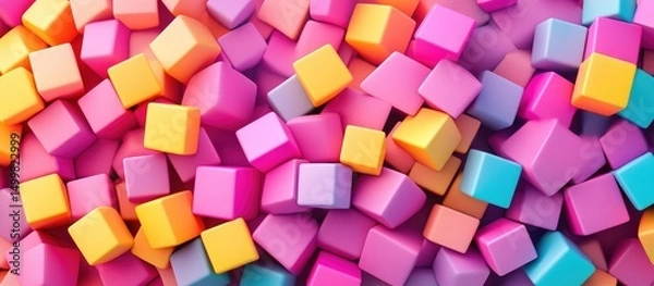 Fototapeta A vibrant, colorful array of 3D square blocks in various pastel hues