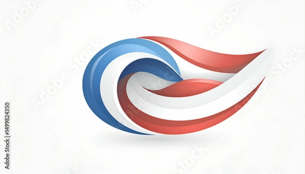 Fototapeta Abstract logo design with blue white and red curved stripes on white background.