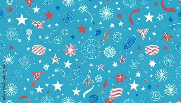 Fototapeta Abstract blue background with various shapes stars and celestial elements.