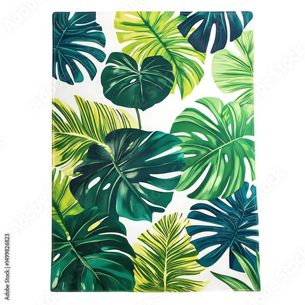 Fototapeta Tropical Beach Towel with Large Lush Leaf Patterns Isolated on Transparent Background
