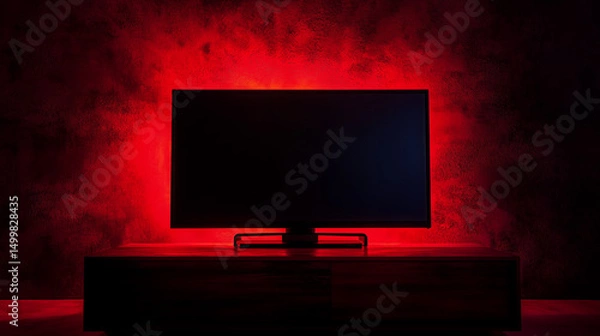Obraz Modern tv in a dark room with red light