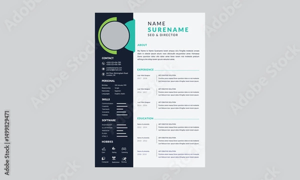 Fototapeta Corporate and professional resume curriculum template design
