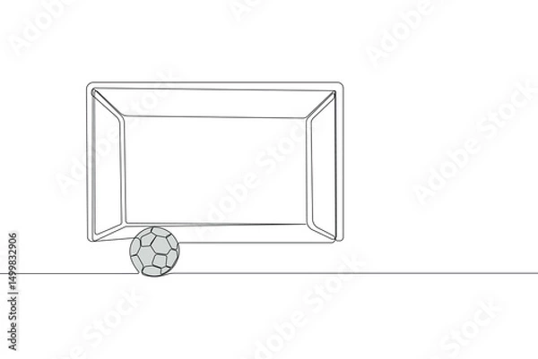 Obraz Hand-drawn ball near soccer goal line art drawing. World Football Day concept background.
