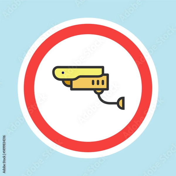 Fototapeta Video surveillance label, CCTV camera sticker made flat color style, vector illustration